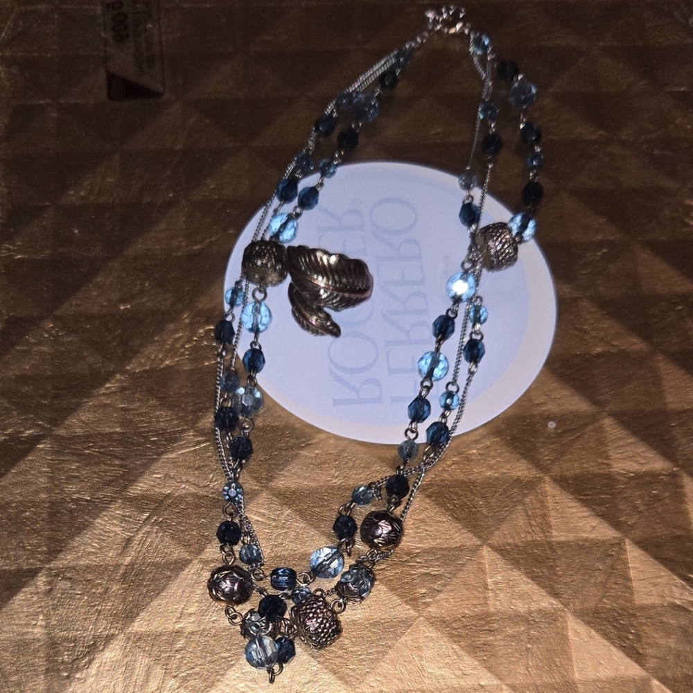 Le Chateau Bronze and Blue Beaded Layered Necklace & Ring Set
